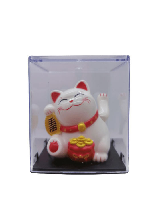 Cat Maneki Neko Good Luck Abundance Money Decorative Waving Hand Works Light Sun 6.5cm White F99290wh Plastic