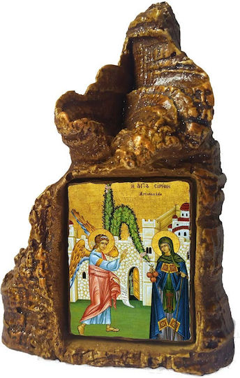 Saint Icon of Holy Irini Chrysovalantou – Tabletop Stone Heart Shape 14cm