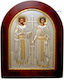 Silberne Heiligenikone St. Konstantin & Helena Goldene Dekoration