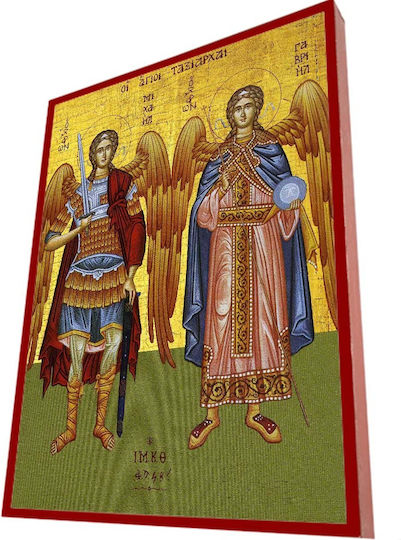 Archangels Michael & Gabriel – Classic Byzantine Icon in Terracotta Red 28cm