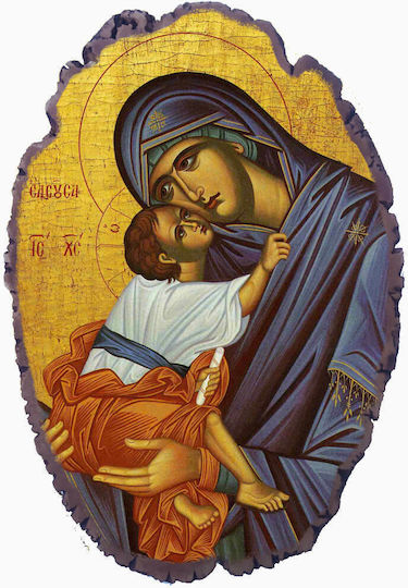 Heilige Maria Eleousa Granitische Heiligenikone mit Basis & Wandmontage 21cm