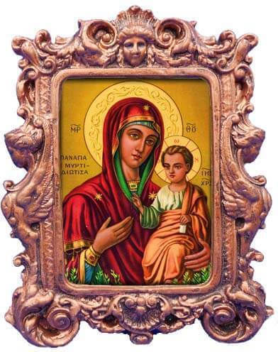 Holy Mary Myrtidiotissa Ceramic Gilded Baroque Frame 20cm