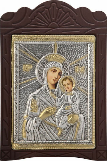 Wood Carved Holy Mary Tinos Silver Leaf Covering 925 Local Gilding Code 203 15x23