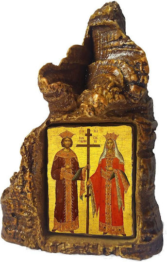 Icoane Sfinții Constantin și Elena – Imagine de Masă din Piatră în Formă de Inimă 14cm