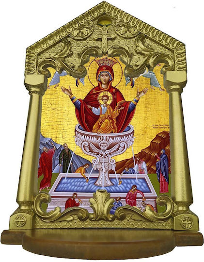 Life-giving Spring – Handmade Gold-plated Ceramic Icon Stand Wooden Base 42cm