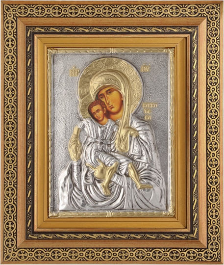 Heiligenikone "Panagia Tou Kykkou" Silberblatt 925 Lokales Vergolden Code 800 40x50