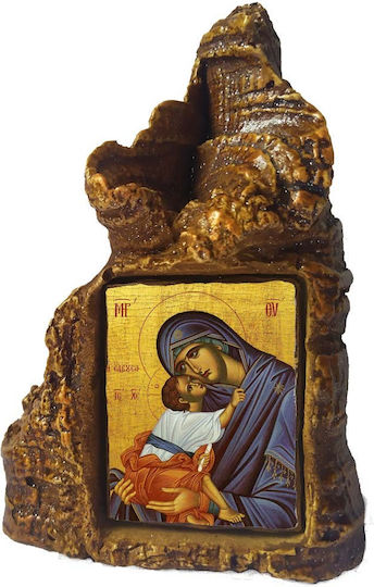 Holy Mary Eleousa Icon – Tabletop Stone Heart Shape 14cm