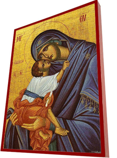Heilige Maria Eleusa – Klassisches Byzantinisches Heiligenikone in Ziegelrot Riga 28cm
