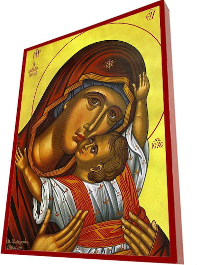Holy Mary Heartfelt – Classic Byzantine Icon in Terracotta Red with 19cm Width