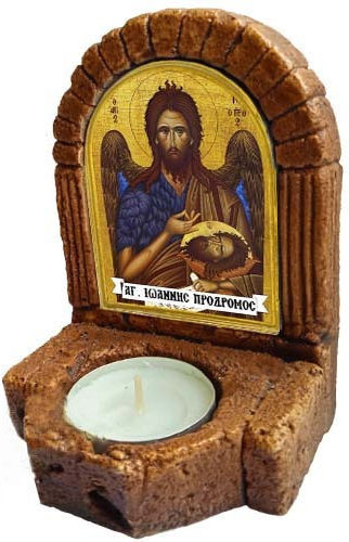 Saint John the Baptist Ceramic Icon with Candle Holder and Candelabrum 11cm