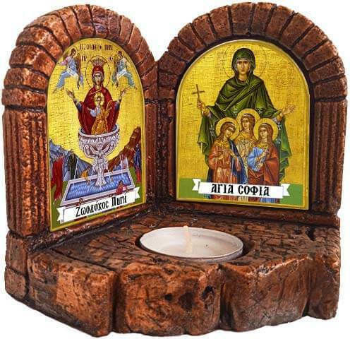 Heiligenikonen Lebensspendende Quelle & Agia Sofia – Diptich Keramik Kerosion 13cm