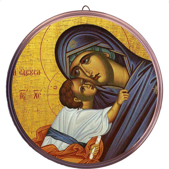 Heilige Maria Eleousa Runde Keramik Heiligenikone Wand Bronze 12cm