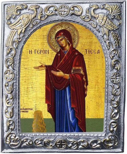 Holy Mary Gerontissa – Silver-Plated Ceramic Icon for Church Frame 23cm