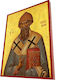 Heiliger Spyridon – Klassisches Byzantinisches Heiligenikone in Ziegelrot, 28cm Riegel