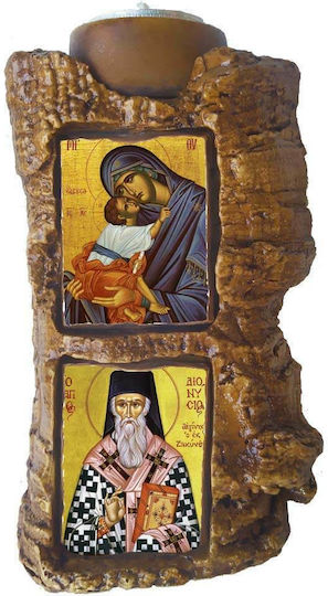 Heilige Maria Eleusa & Heiliger Dionysios Diptich Keramisches Kerzenhalter Reso 17cm