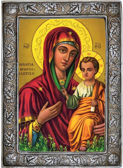 Holy Mary Myrtidiotissa – Silver Plated Ecclesiastical Frame Icon 24cm