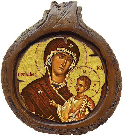 Holy Mary Portaïtissa Icon – Wall or Table Ceramic Wooden Frame Diameter 20cm