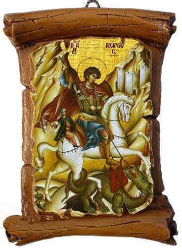 Heiligenikone St. Georg Keramik Papyros Wand 13cm