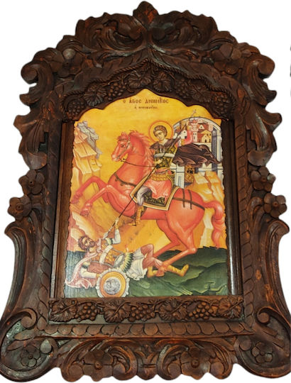 Heiligenikone Keramik Geschnitzt Heiliger Demetrios Darstellung 70×50 cm