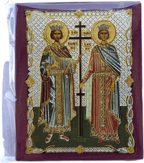 Icoană Mică Plastic Magnet Aurit Sfinții Constantin și Elena 6x5 Cm