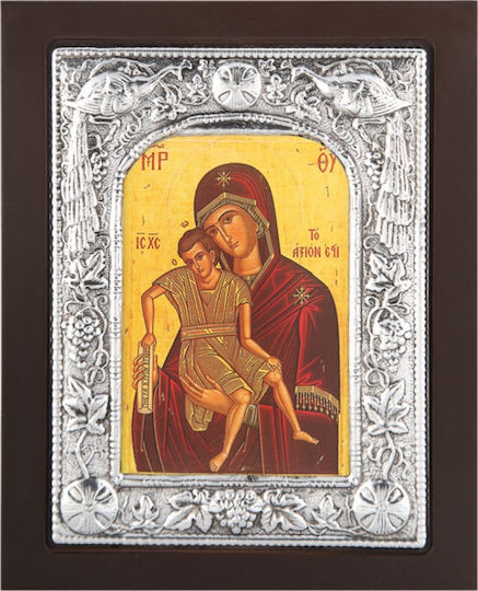 Saint Icon "Axion Esti" Black Wood Silver Leaf 925 Code 106 30x40cm