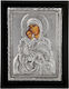 Heiligenikone "Panagia Tou Kykkou" Schwarzes Holz Überzug Blatt Silber 925 Code 104 19x24cm