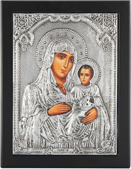 Heiligenikone "Heilige Maria Jerusalem" Schwarzes Holz Überzug Blatt Silber 925 Kod 106 30x40cm