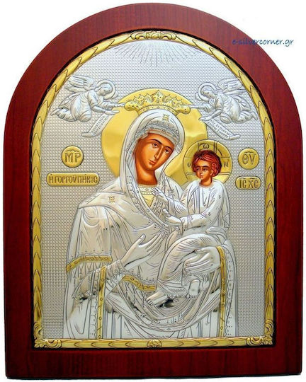 Silberne Heiligenikone Himmlische Mutter Gottes Gorgoüpiäkouos Mit Goldverzierung