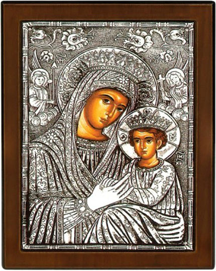 Silver Icon Astron Holy Mary Renaissance Lacquered Wood P-56073
