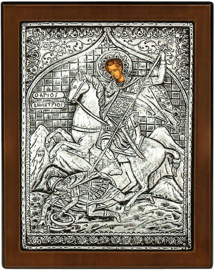 Icon Agios Dimitrios Silver 925° 23 X 17 Cm