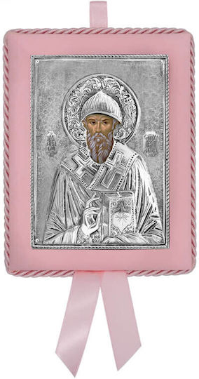 Silver Saint Icon Newborn Girl Saint Spyridon 14.5x11.5cm