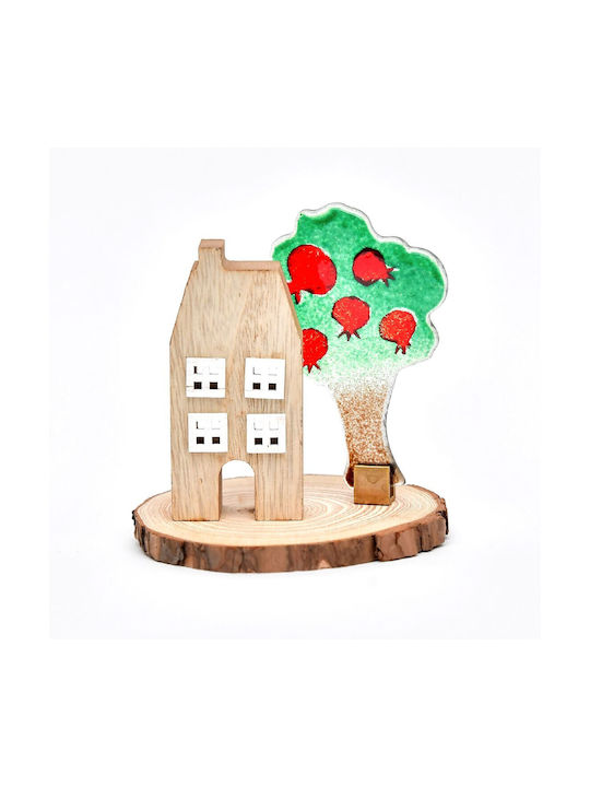 Handgefertigte Komposition ''Kallisti'' Tischdekoration Haus-Baum Stamm 13,5 cm Beige-Braun-Grün