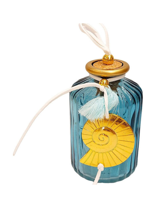 Handgefertigte Glasflasche Blau Gold Muschel 7x10cm Kleine 190ml