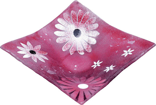 Handgefertigte Glasplatte ''Kallisti'' Margeriten Lila 23x23