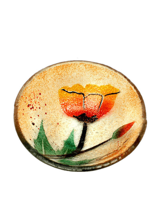 Platou Decorativ Sticlă Handcrafted ''Kallisti'' Păpăruși Portocalii 10.5cm