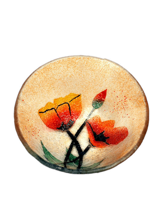 Platou Decorativ Sticlă Handcrafted ''Kallisti'' Păpăruși Portocaliu 13cm