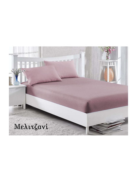 Double Fitted Bed Sheet Purple Cotton Clove 180x200+25cm