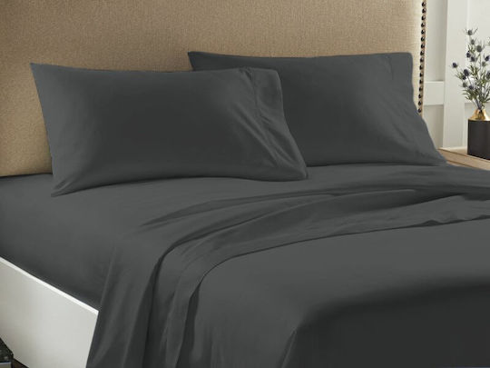 Set Double Bed Sheets Solid Anthracite Rubber Hugger Economy Carnation 185x200+23