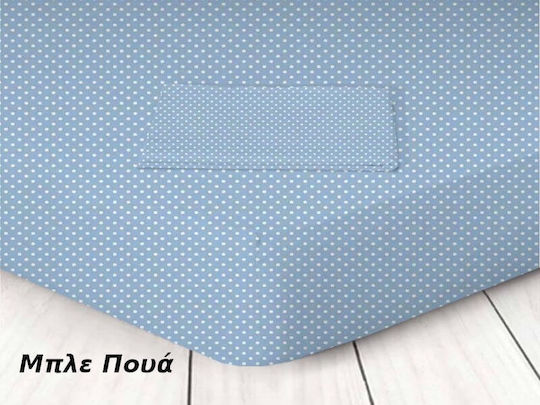 Κατωσέντονο Διπλό Λάστιχο Μπλε Πουά Βαμβάκι Γαρύφαλλο 160x200+25cm