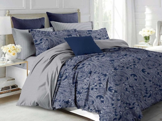 Σετ Σεντόνια Γίγας Λάστιχο Navy Blue Λαχούρι 100% Βαμβακερά Γαρύφαλλο 180x200+30