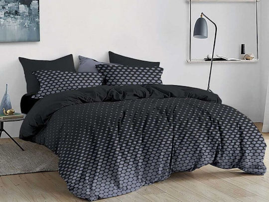 Set Bed Sheets Double Rubber Hugger Black Grey Dots 100% Cotton Carnation 160x200+30 Set Bed Sheets Double Rubber Hugger Black Grey Dots 100% Cotton Carnation 160x200+30