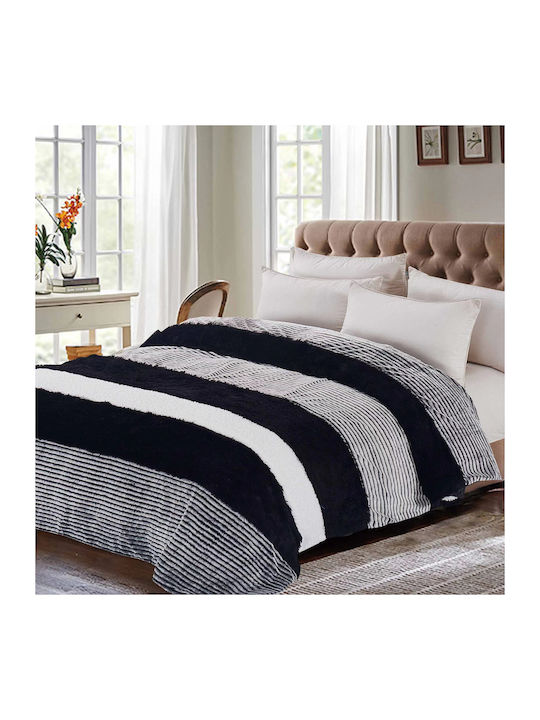 Thermal Duvet Cover Plush Shaggy Stripe Double Grey-Black 220x240 Qbl-146blgr