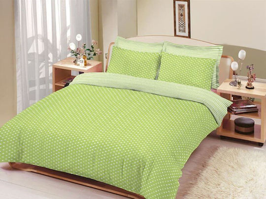Set Huse Pentru Pilote Simplă Verde Cu Buline Și Dungi Garofano 160x240
