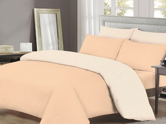 Set Bettbezug Einzel Beige Gänseblümchen-gestreift 160x240
