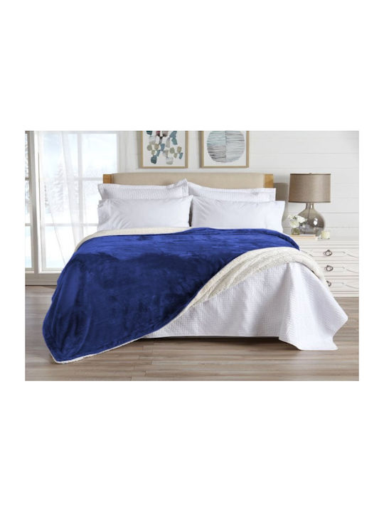 Double Velvet Blue Electric Sherpa Cozy Soft Carnation Blanket 220x240