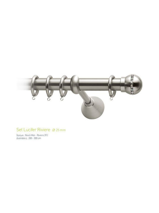 Curtain Pole Viometale Set Lucifer Riviere Ø25 Nickel Matt Riviere 160cm Double Set by Rail 160 cm
