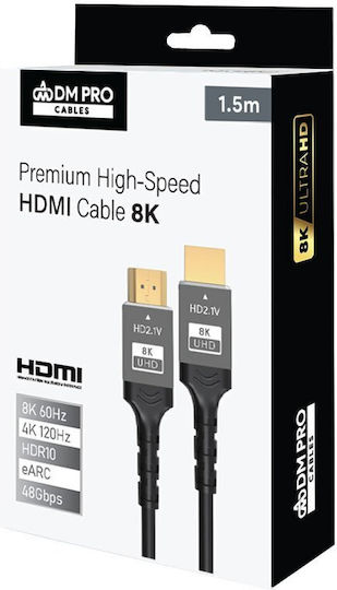 DM Pro HDMI 2.1 Ultra High Speed 48Gbps 4K 120Hz HDR VRR Cable HDMI male - HDMI male 1.5m Μαύρο