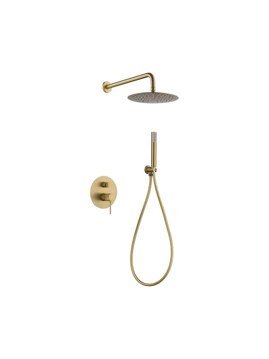 Excel Viento Built-In Set 2 Exits Mixer Telephone & Wall Shower Head Gold