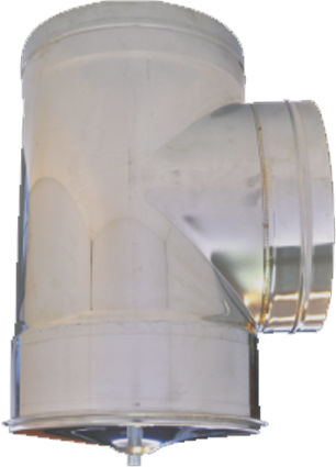 Spiroduct Stainless Steel Chimney Pipe Tee 90° Cleaning Cap Smooth Surface Self-Joining 0.4mm Ø120mm