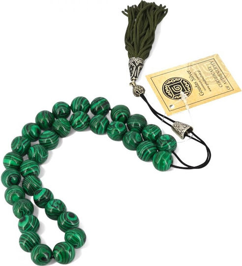 Worry Beads Malachite Stone Silver Tassel 33 Beads